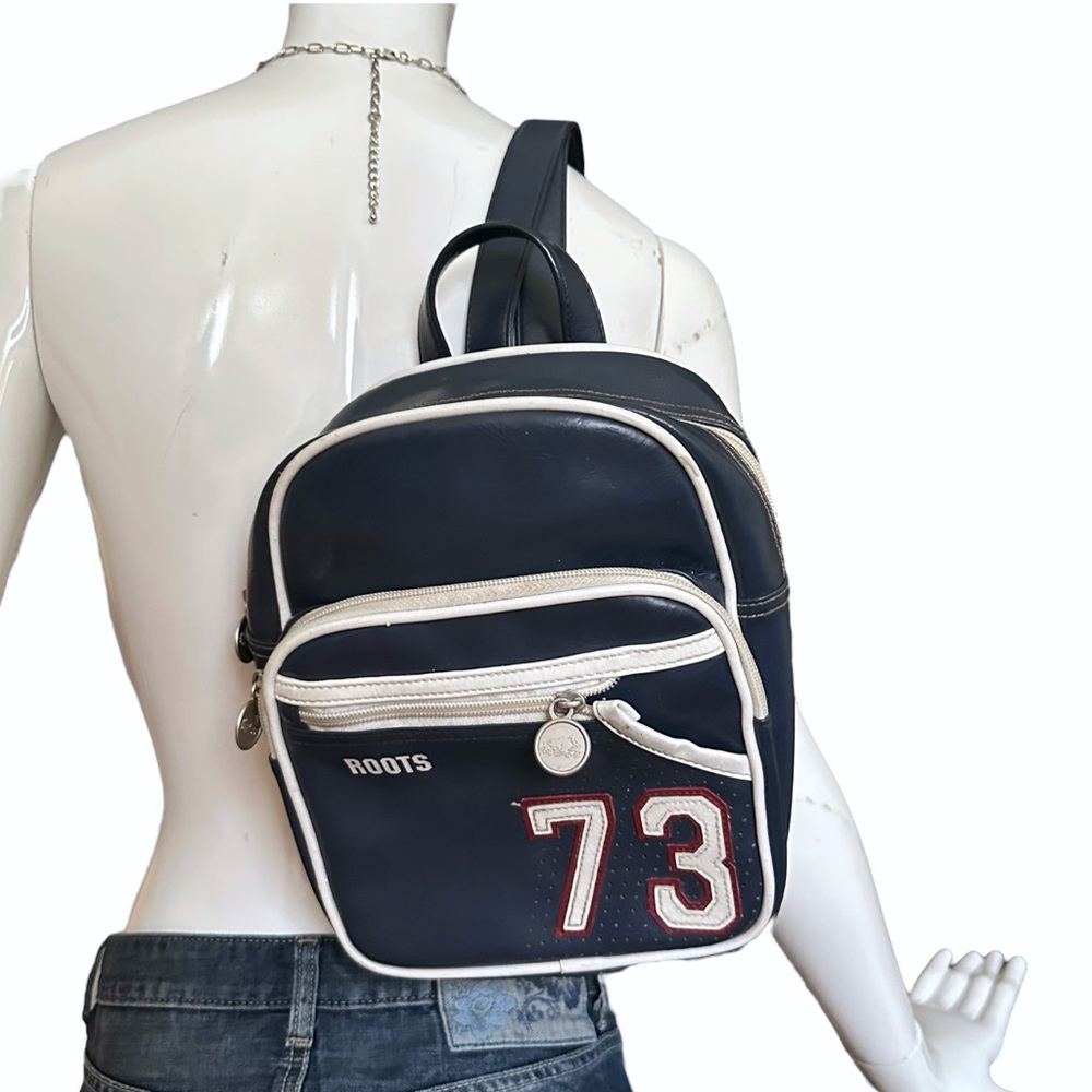 Roots Navy and White Backpack
